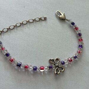 Artisan Sterling and glass bead 6-8” bracelet with butterfly charm